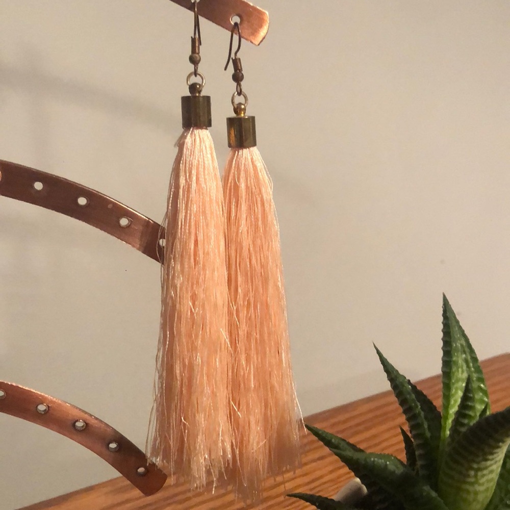 Pink thread drop earrings